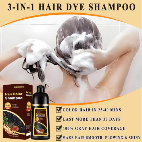 Dark Brown Hair Dye Shampoo 3 in 1 for Gray Hair - Natural Color & Nourishing