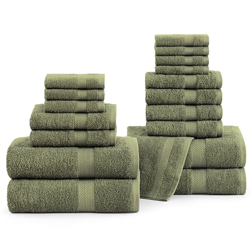 Lane Linen 18-Piece Bath Towel Set Oil Green - Large, Absorbent, Quick Dry