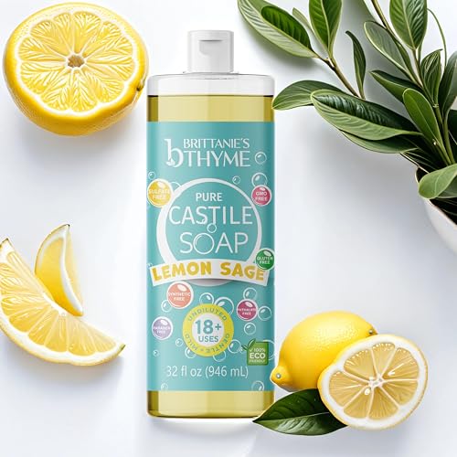 Brittanie's Thyme Pure Castile Liquid Soap Variety, Lavender/Peppermint/Lemon, 32 oz Pack of 3 | For Hair & Body, Gentle and Pure, Made with Natural Luxurious Oils, Vegan & Gluten Free Non-GMO