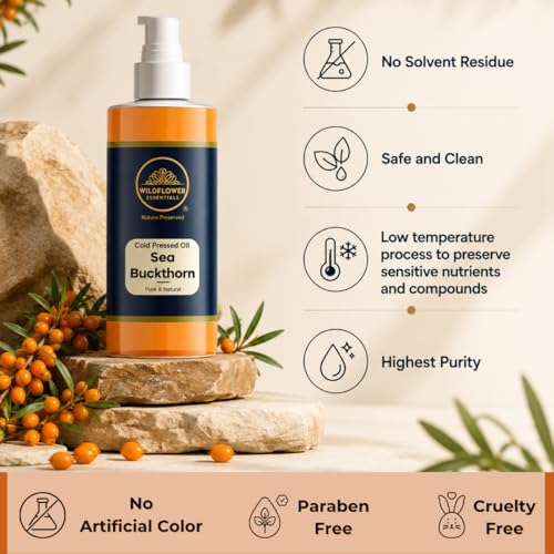 Wildflower Essentials 3.38oz Sea Buckthorn Oil - Natural Cold Pressed Face & Skin Moisturizer with Pump