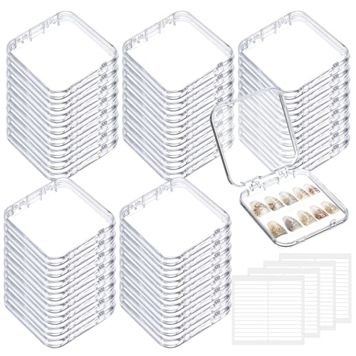 40Pcs Press on Nail Storage Box with 30Pcs Adhesive Double Sided Tape, Acrylic Nail Display Box, Artificial False Nails Boxes, Clear Empty Plastic Nails Cases, Transparent Packaging Boxes