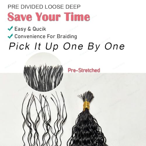 Pre-Divided Deep Wave Human Hair Extensions for Boho Braids - 16 Inch, 160 Roots, Natural Color