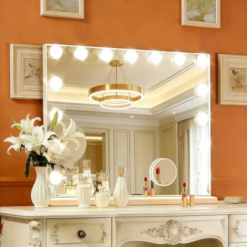Hollywood Vanity Mirror with Lights, 15 Dimmable Bulbs, 3 Color Lights,Make Up Lighted Mirror, Aluminum Metal Frame, USB Charging Port£¨23" x 18"£©