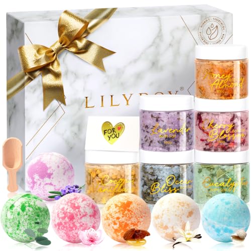 Luxury Spa Gift Set with Fragrance Mix - 15 Pcs Bath Salts & Bombs, Rose Petals & Essential Oils, Women's & Men's Birthday Gifts