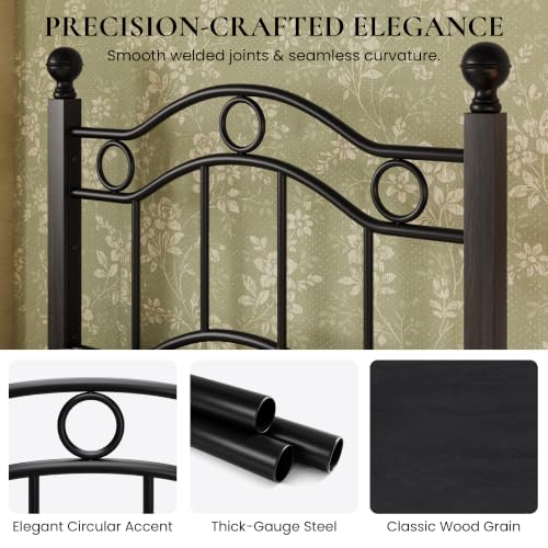 Twin Size Metal Bed Frame Victorian Style Black - Reinforced Steel Support