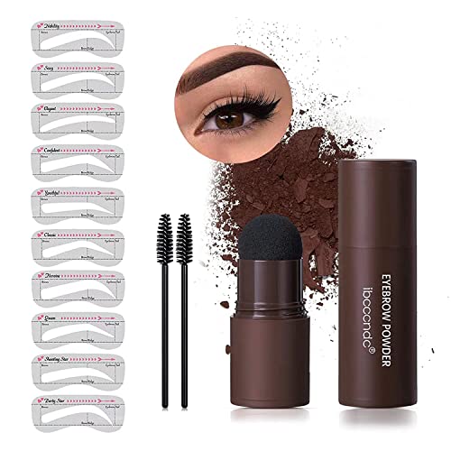 Eyebrow Stencil Kit, One Step Brow Powder Stamp Makeup with 10 Reusable Eyebrow Stencils£¦2 Eyebrow Pen Brushes, Professional Waterproof Brow Powder Stamp (Dark Brown)