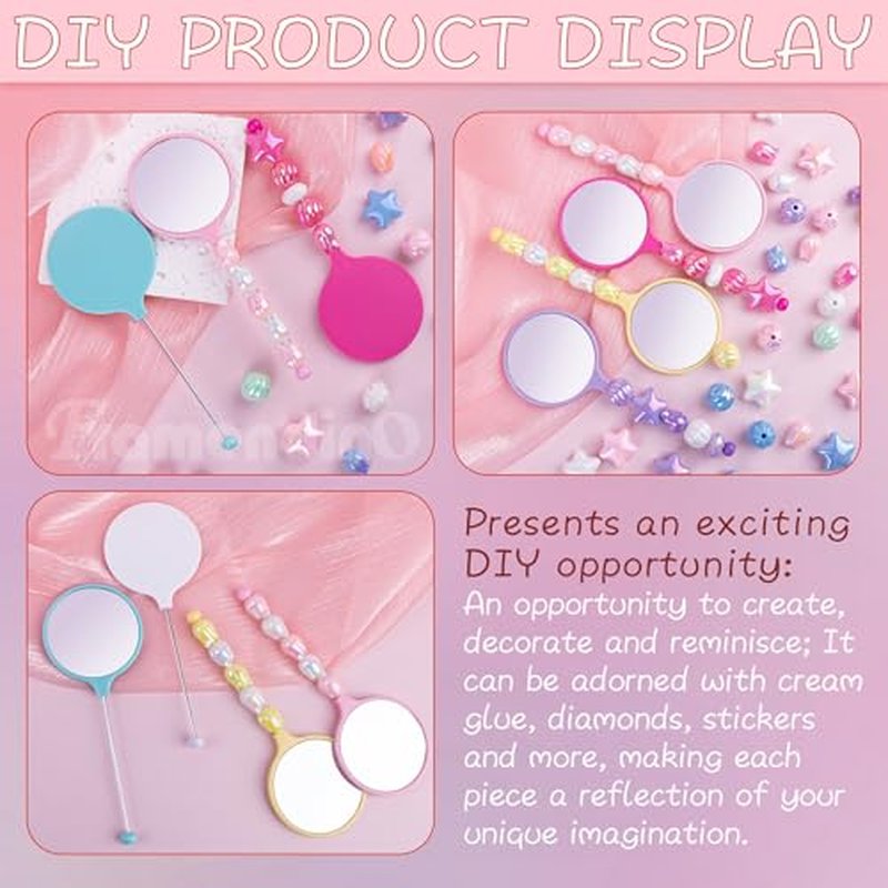 Framendino, 10 Pack Beaded Bar Handheld Mirror Mirrors Mini Round for Travel DIY Crafts Colors