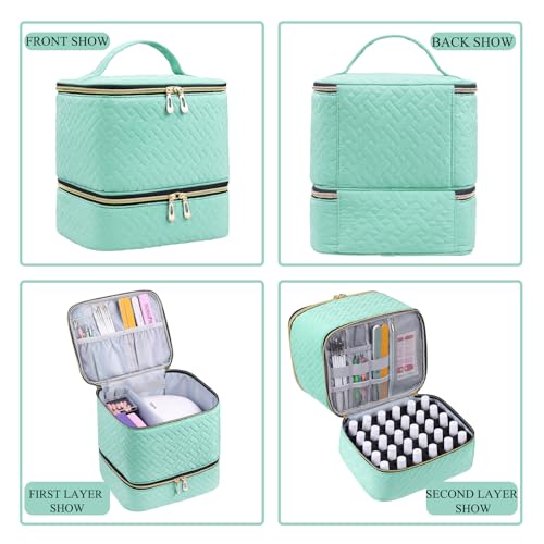RZMAYIS Light Green Nail Polish & Manicure Organizer Bag - Holds 30 Bottles & Lamp