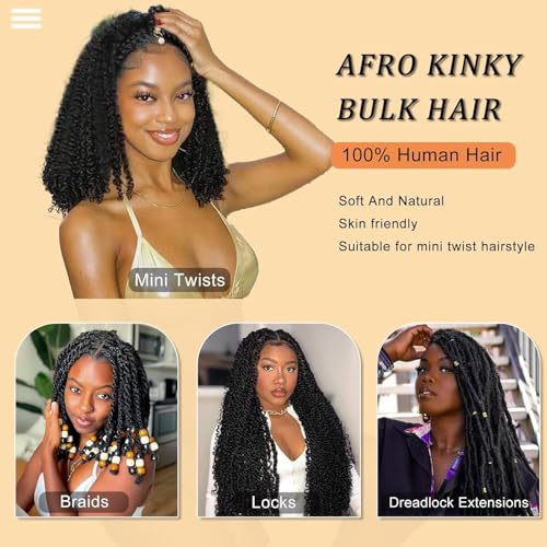 Natural Black Afro Kinky Human Hair Bulk 20 Inch for Braiding and Locs - 35g/Pack