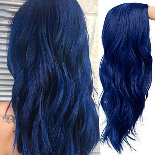 Blue Long Curly Wavy Synthetic Wig for Women - Heat Resistant Costume & Cosplay