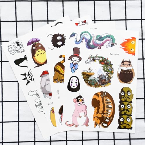 Pounchi Japanese Anime Temporary Tattoos (8 Sheets) Gifts Anime Decor Cosplay Waterproof Temporary Tattoos Cartoon Stickers Party Favors Supplies for Teens Man Woman