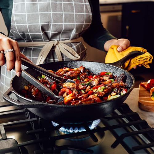 Cast Iron Wok - Pre-Seasoned 12.5 Inch Cooking Pan for Stovetop & Oven