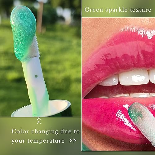 Color Changing Lip Gloss PH Tinted Lip Oil, Green to Pink, Color Change Effect, Shine Finish, Mood Lip Oil Gloss Balm, Long Lasting Moisturizing Lip Glow Oil for Dry Lips (01)