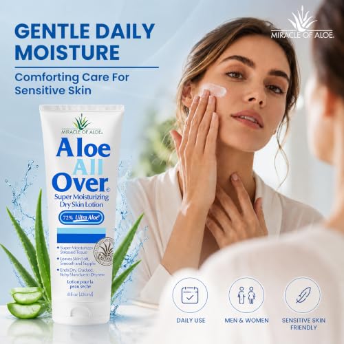 Aloe All Over Super Moisturizing Lotion 8oz Pack of 2 - Dry Skin Relief for Men Women Kids