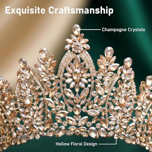 Champagne Pageant Crown for Women - Royal Queen Headpiece for Prom & Wedding - 4 Inch Tall