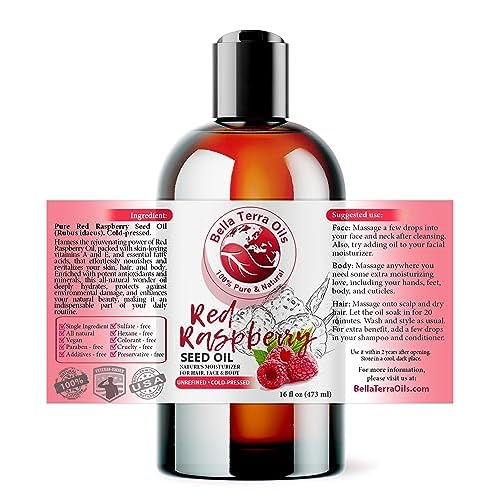 Bella Terra Oils - Red Raspberry Seed Oil 16oz - Celebrate Nature's Best, Packed with Omega-3 & Vitamin E, Distilled for Superior Skin Benefits