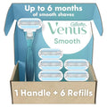 Gillette Venus Smooth Women's Razor Handle + 6 Refills with Soft-Grip Gel Handle