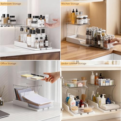Attelite 2-Pack Rotating Makeup Organizer with 2 Large Drawers - White
