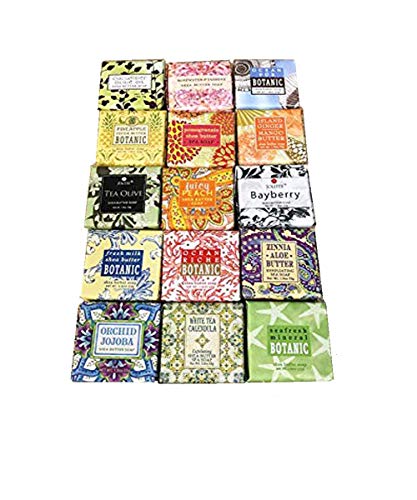 French Milled Botanical Soap Set - 15 Mini Aromatherapy Hand Soaps with Shea Butter & Essential Oils