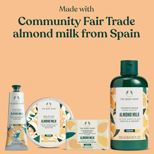 The Body Shop Almond Milk Collection Gift Set - 4 Piece Set, Shower Cream, Body Butter, Face & Body Bar, Hand Balm, Vegan