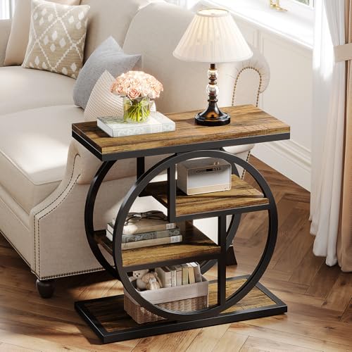 Tribesigns End Table for Living Room - Rustic Brown 4-Tier Narrow Side Table with Storage Shelves
