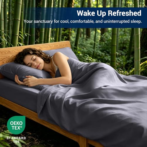 Queen Size 4-Piece Bamboo Viscose Bed Sheet Set - Dark Grey, Cooling & Soft