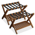 Walnut & Black Bamboo Luggage Rack for Guest Room Pack of 2 - Foldable & Stable Suitcase Stand