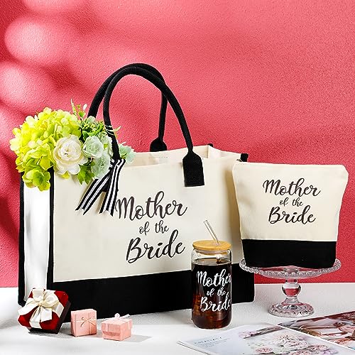 Mother of the Bride Gifts Set - Glass Cup, Tote & Cosmetic Bag - Variation of Mother of the Bride