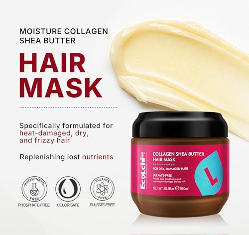 Ecolchipro Collagen & Shea Butter Hair Mask with Argan Oil - Deep Repair Leave-In Conditioner Set for All Hair Types