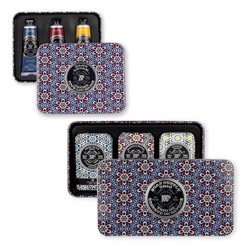 La Chatelaine Red Mosaic Hand Cream Trio and Luxury Soap Trio Gift Sets l Made in France | Plant-Based | Enriched with Organic Shea Butter