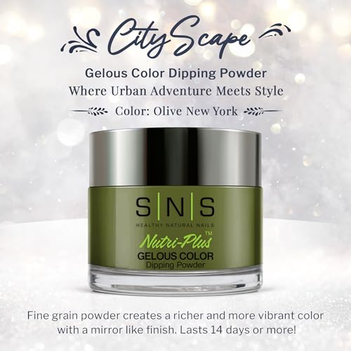 SNS Nail Dip Powder, Gelous Color Dipping Powder - Olive New York (Green/Moss, Cream) - Long-Lasting Dip Nail Color Lasts 14 Days - Low-Odor & No UV Lamp Required - 1.5 OZ