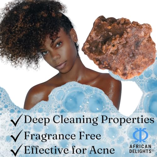 African Delights Herbal Black Soap Bar ? Organic Soap for Acne & Sensitive Skin, Traditional Skincare from Ghana, Face & Body Cleanser, Jabon Negro Africano