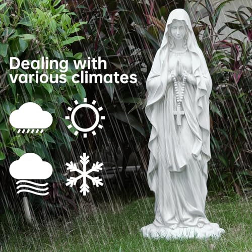 Outdoor Virgin Mary Praying Statue - 31.5 Inch Garden Religious Sculpture, White Magnesium Oxide