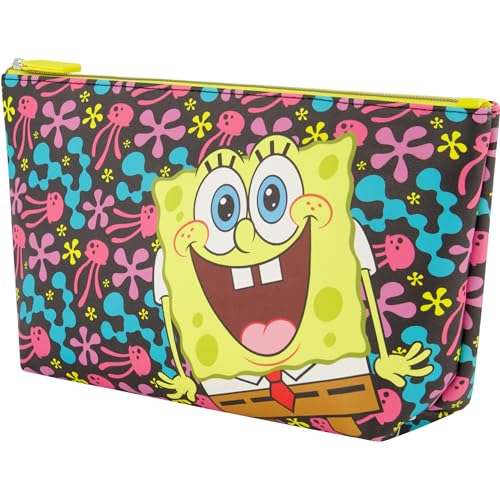 Concept One SpongeBob SquarePants Travel Makeup Bag, Trapezoid Cosmetic Organizer Pouch for Women, Multi