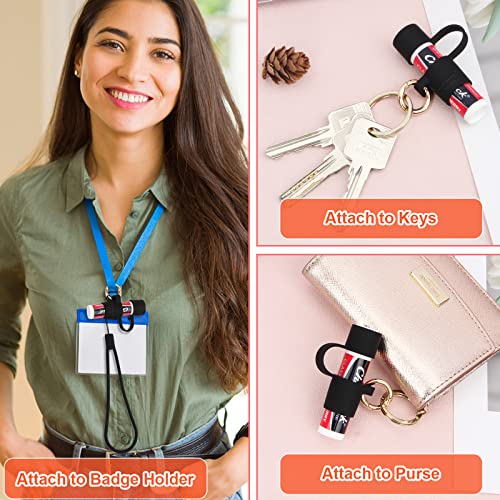 Desing Wish 2 PCS Silicone Chapstick Holder with Cap Cover, 0.6'' Diameter Portable Lip Balm Holder Key Chain Sleeve Chapstick Keychain Holder with Wrist Strap Lanyard - Black
