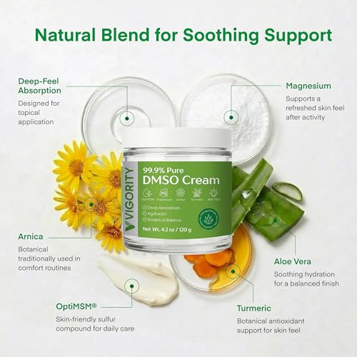 Vigority DMSO Cream 4.2oz - 99.9% Pure Topical Joint & Muscle Support with Arnica & Aloe Vera
