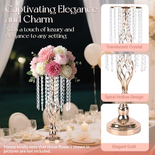 10 Pcs Gold Crystal Flower Stand Set - Wedding Centerpieces 16.9 Inch Tall S-16.9inch