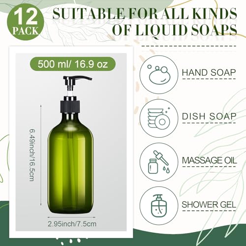 Green Plastic Pump Bottles Set 12 x 16.9 oz Dispensers for Soap & Liquids Variation of THIS listing