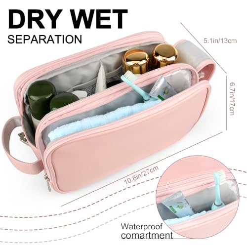 Rhea Rose Toiletry Bag for Women, Makeup Travel Bag Organizer, Large Bathroom Cosmetic bag, Traveling Dopp Kit Accessories Shower Bag, Pink