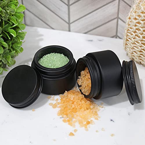 Darware 1oz Glass Balm Jars (24-Pack, Black); 30-Milliliter Little Cosmetic Jars with Lined Black Metal Lids