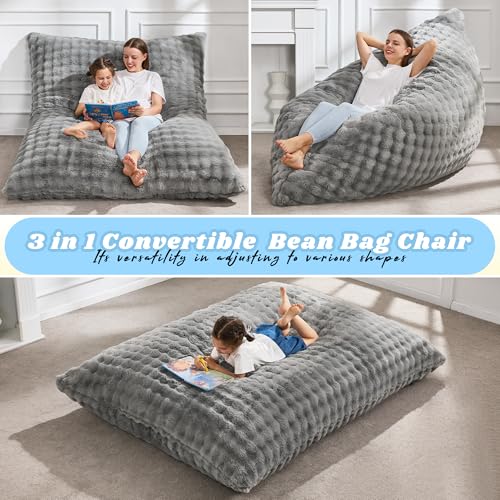Hobestluk 3-in-1 Convertible Large Bean Bag Chair for Adults with Removable Cover