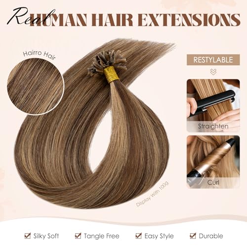 Hairro U Tip Hair Extensions 14 Inch Medium Brown & Dark Blonde 25g 25 Strands