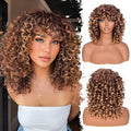 SweeceHair Ombre Blonde 14 Inch Curly Wig for Black Women with Bangs | Glueless Heat-Resistant Synthetic Wig