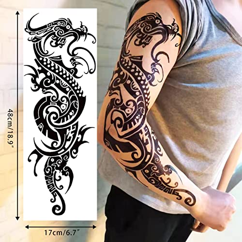 Halloween Full arm temporary tattoo,12sheets (L19¡°xW7¡±) Sleeve Tattoos temporary, Demon Fake Tattoos That Look Real, Tiger Dragon Koi Evil Eyes