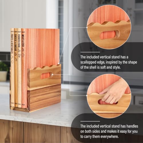 Edge Grain 4-Piece Wooden Cutting Board Set with Stand - Food Prep & Display