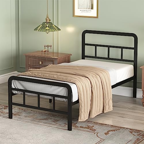 Modern Twin XL Bed Frame with Headboard and Footboard - Heavy Duty Metal Platform, Easy Assembly, Black