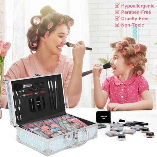 Anpro All-In-One Makeup Kit for Girls 10-12 with Case, Pro Teen Makeup Set, Tween Makeup Kit for Teens Women, Full Make Up Starter Kit with Brushes, Lipstick, Eye Shadow, Palette, Blush, Glitter Gel