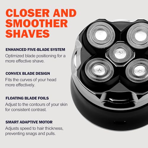 Toncoke Waterproof 5D Head Shaver for Men - Cordless Electric Razor with LED Display, 2 Speed Modes, USB-C Charging, Wet & Dry Use
