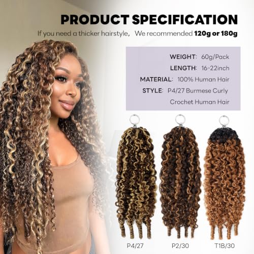 Burmese Curly Crochet Human Hair 4/27 18 Inch 60g - Virgin Synthetic Hair