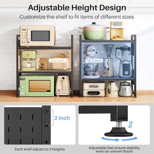 HERJOY 3-Tier Expandable Microwave Stand - Heavy-Duty 200lb Capacity, Black